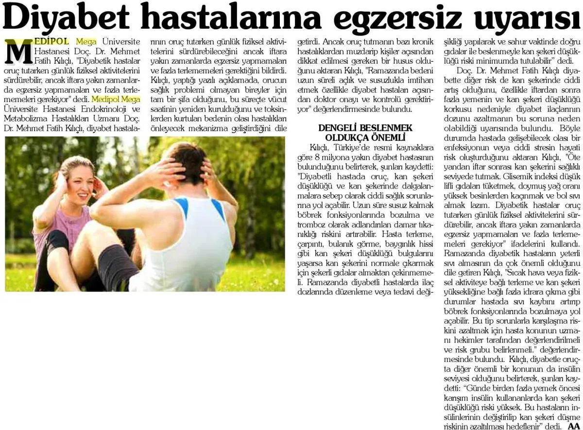 Diyabet hastaları iftara yakın egzersiz yapmamalı
