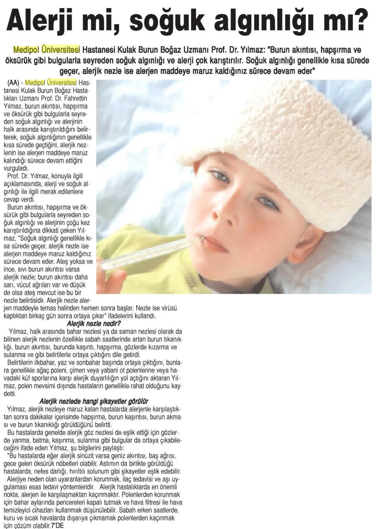 Alerji mi, soğuk algınlığı mı?
