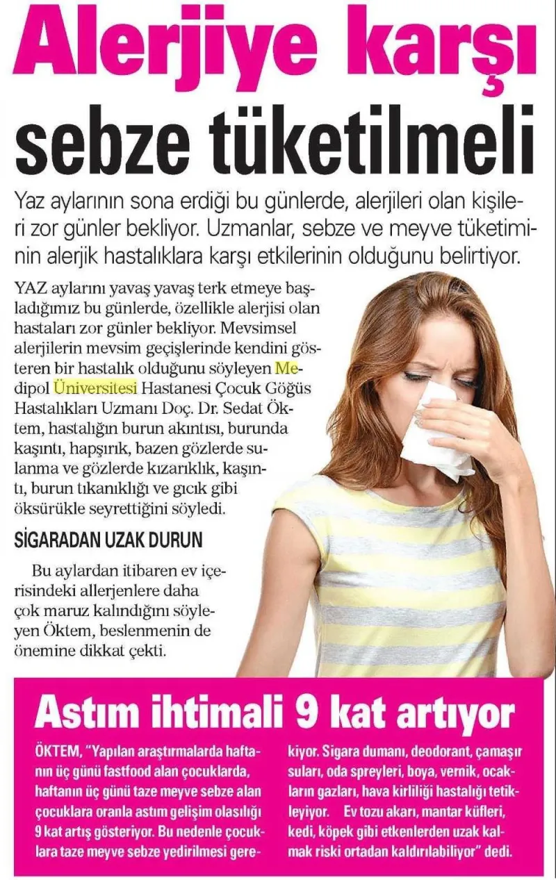 Çocuğunuzu mevsimsel alerjilerden koruyabilmek elinizde…